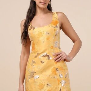 Large Floral Yellow Sleeveless Mini Dress